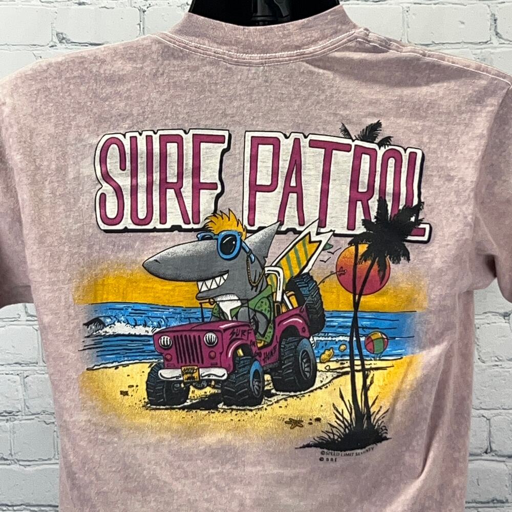 Vintage 80s Surf Patrol Shark T Shirt Surfer Surfing Made In USA Beige M Medium